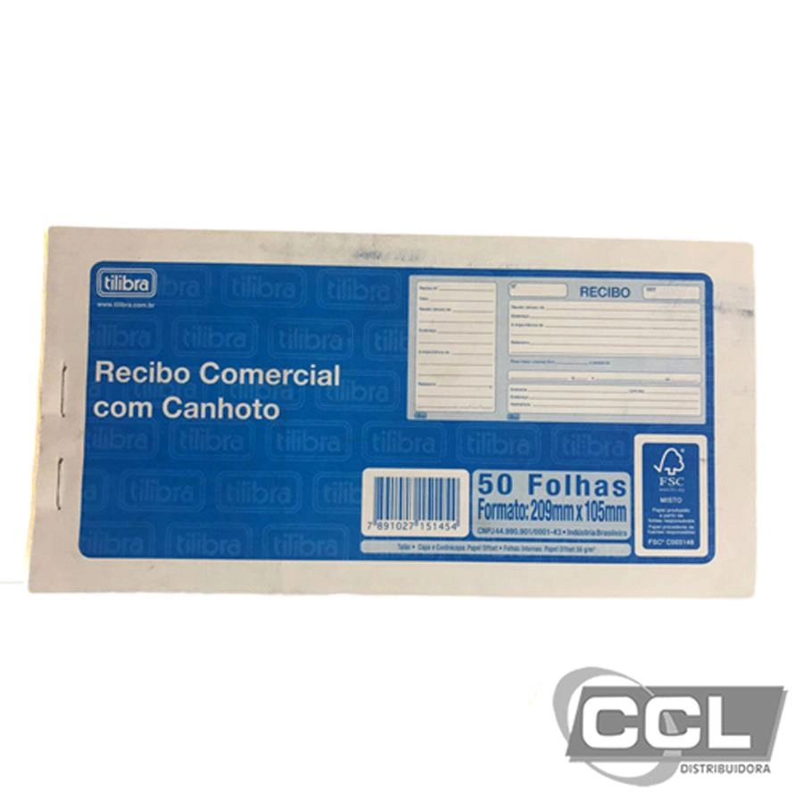 Impresso Recibo Comercial Com Canhoto Tilibra Bloco Com 50 Folhas Ccl Distribuidora 3714