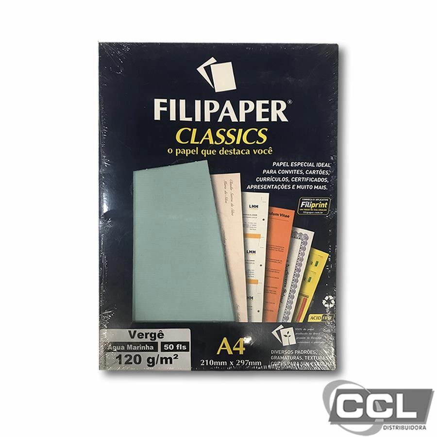 Papel Vergê A4 120gr água Marinha Com 50 Folhas Filipaper Ccl Distribuidora 5621